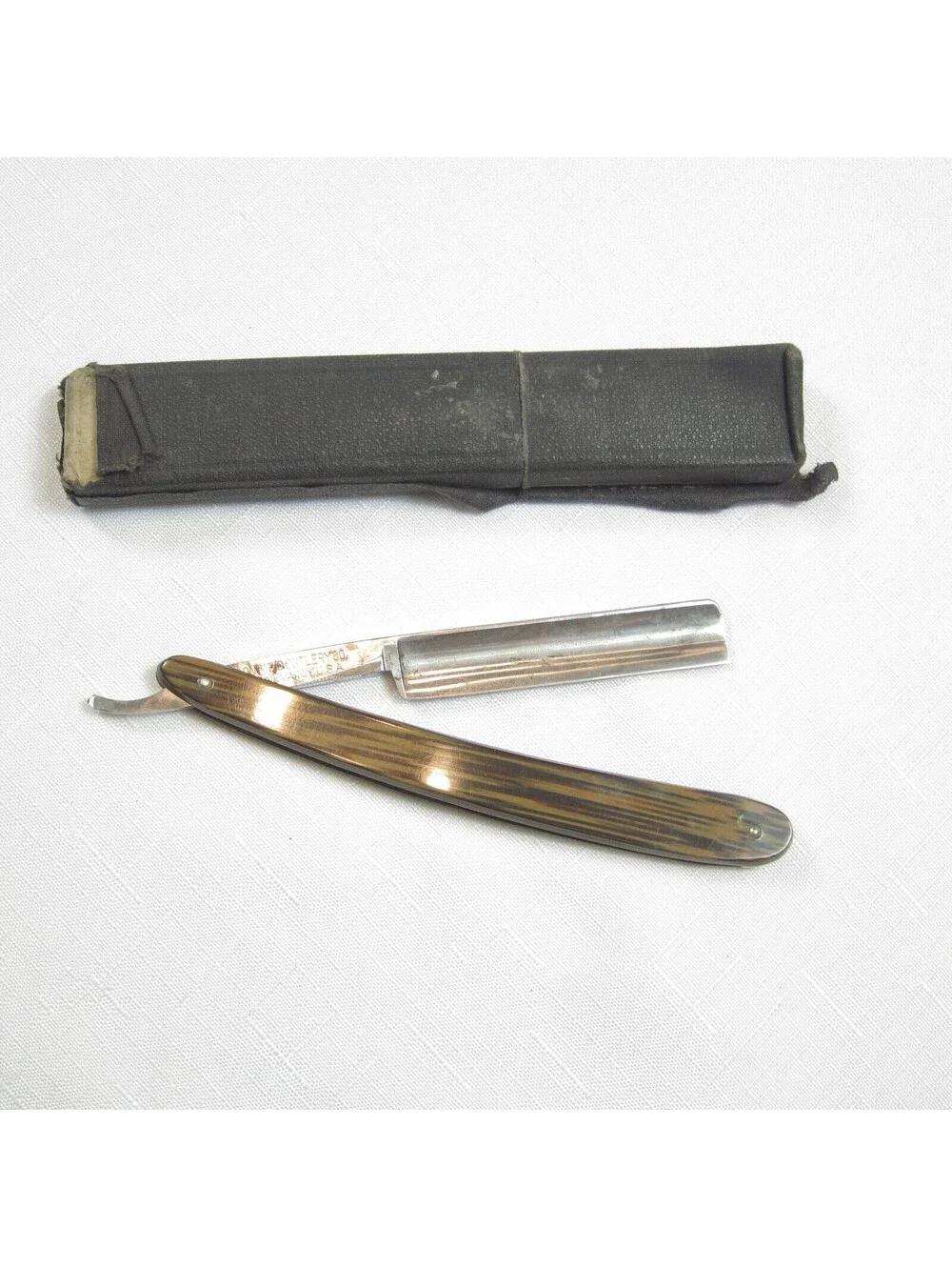 Antique Alwin Straight Razor Ontario Cutlery Co. Geneva NY with Pony Coffin Box